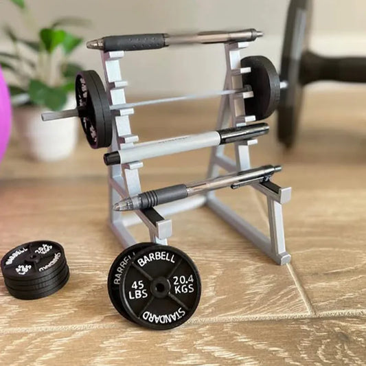 1Set Creative Funny Weightlifting Barbell Rack Pen Holder Mini Squat Rack Ornament With Barbells And Weights Gift Desk Organizer