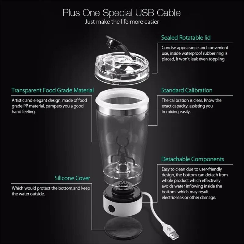 USB Rechargeable Electric Mixing Cup Portable Protein Powder Shaker Bottle Mixer Shaker Bottle Protein Shaker Protein Cup Shaker